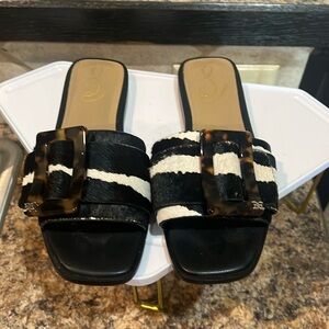 Sam Edelman Hair-On Slides with tortoise buckle